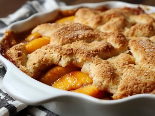 peach cobbler with golden crust