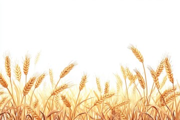 Fototapeta premium Golden wheat stalks against white background. Perfect for harvest, agriculture, or bread themes.