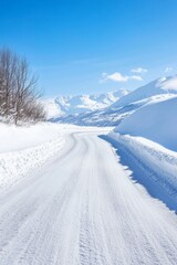 Snowy road, mountain road, winter vacation, snowdrifts, unexpected snowfall, snow in Europe, northern France