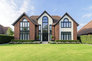 Charming Georgian Family Home with Dormer Windows and Landscaped Front Yard