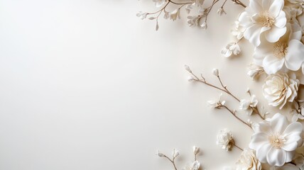White flowers with delicate petals arranged against light background
