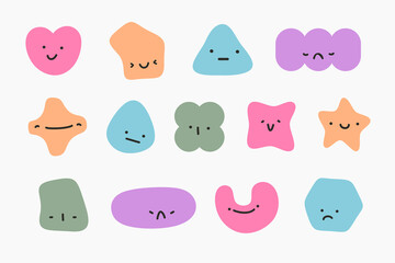 Cute emoticon set. random shape emoticon set with fun color. Colorful emoticon face