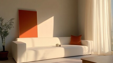 Minimalist Living: White Fabric Sofa in Scandinavian Interior with Natural Light