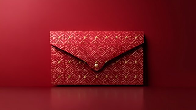 A sleek and modern red envelope design with gold embossed patterns 