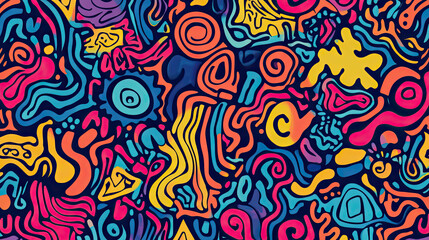 fun colorful line doodle seamless pattern. creative abstract style art symbol background for children or celebration design with basic shapes. simple childish scribble wallpaper print.