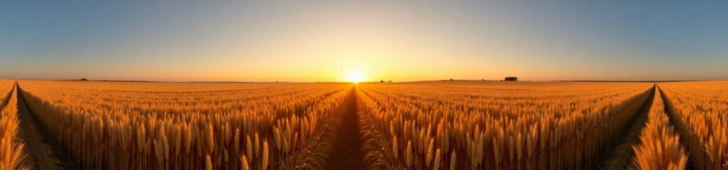Obraz premium 360 degree photo, Golden Wheat Field at Dusk, A 360-degree view