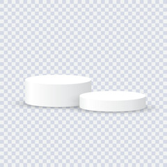 Two white blank podiums stand to show products on transparent background, Vector illustration.