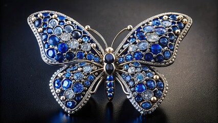 A delicate silver butterfly adorned with sparkling blue and silver gemstones, a symbol of transformation and beauty.