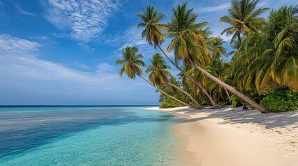 Scenic Tropical Beach with Palms and Clear Turquoise Water