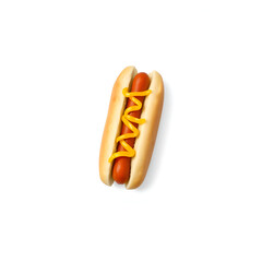 hot dog with mustard on white