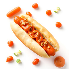hot dog with ketchup on white