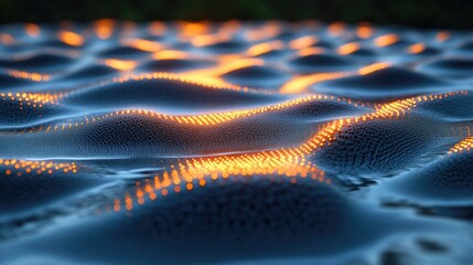 Fototapeta premium Abstract wavy surface with glowing orange lines.