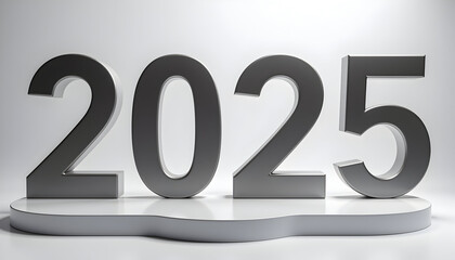 Silver 2025 on Grey Podium - Modern and Sleek New Year Display