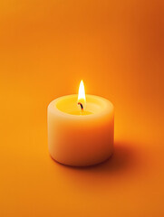 Isolated Calm: Candle on Warm Orange Background for Soothing Ambience