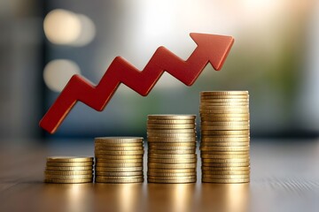 stack of coins with arrow showing income growth, economic growth, economic development, investment strategy, economy, money market, money, currency, investment
