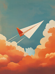 Paper Airplane Against Sky Background: Isolated Light-Hearted Freedom