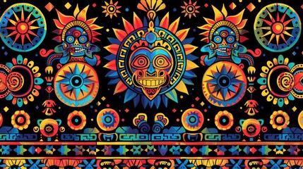 Fototapeta premium Vibrant Aztec Inspired Pattern with Geometric Designs
