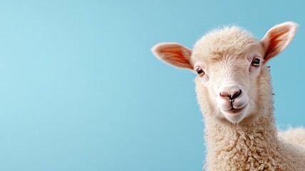 Naklejka premium Close-up of white sheep against blue background