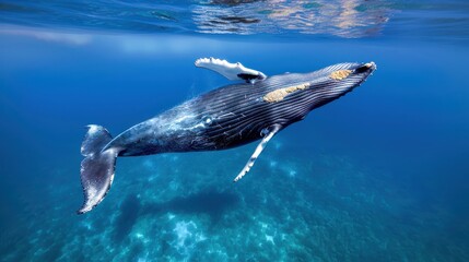 Majestic Humpback Whale Swimming in the Ocean