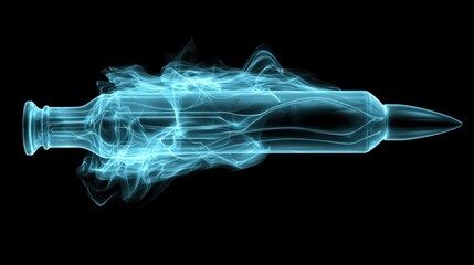 Fototapeta premium Abstract blue bullet in motion, smoke trail.