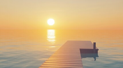 Serene Sunrise Over Tranquil Water With Wooden Dock in View