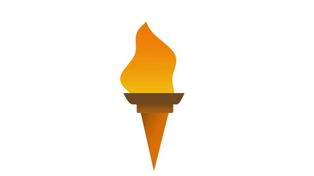 Animation of stylized torch with a bright orange flame and a brown handle, set against a white background. The design is simple and modern, symbolizing light and energy