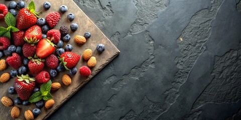 Aromatic Berries and Almonds on Dark Stone Slab