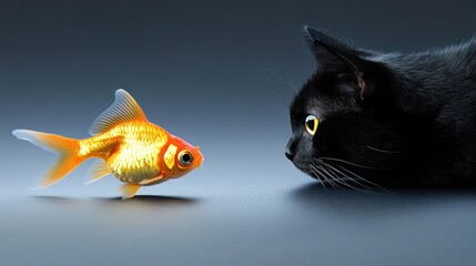 Perilous Encounter: Goldfish Threatened by Sneaky Black Cat