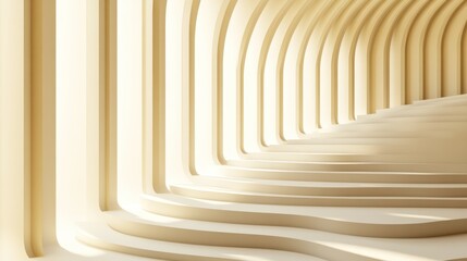 Fototapeta premium Abstract beige architectural tunnel with curved columns and walls.