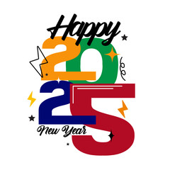 Typography 2025 colorful Happy New Year card, poster, banner and card design