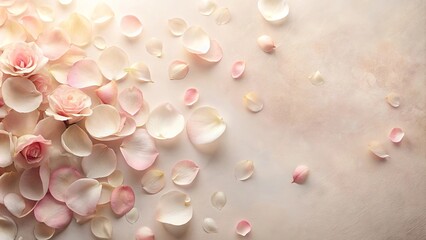 Delicate Pink Rose Petals and Buds Scattered on a Soft Background