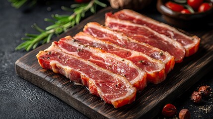 Bacon isolated and cut out on a transparent background. --