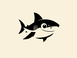 Shark Simple Vector Retro Cartoon Black and White
