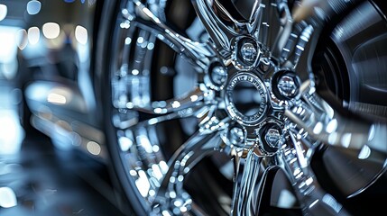 Close-up of a Chrome Alloy Car Wheel, Gleaming and Detailed