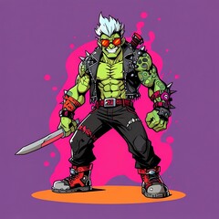 Punk Green Monster with Knife