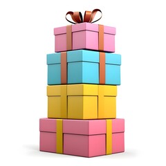 Colorful Gift Boxes Stacked with Ribbons for Celebration or Holiday