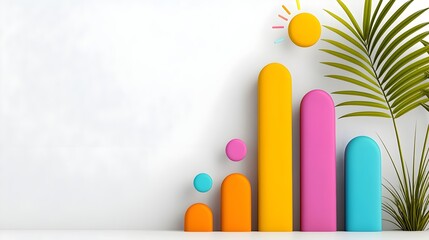 Colorful Bar Graph on White Background with Sun and Plant Elements