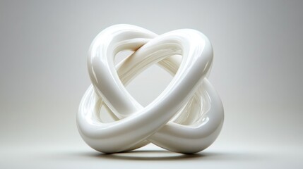 Fototapeta premium Abstract white 3D rendered sculpture, smooth, glossy, intertwined loops, knot.