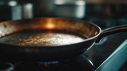 Close-Up View of a Glowing Pan on a Modern Kitchen Stove