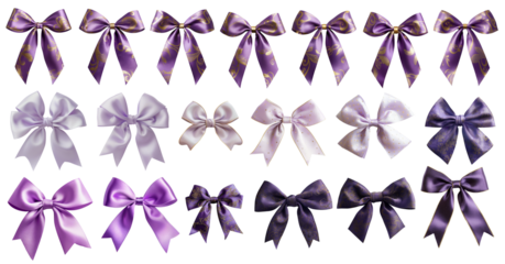 Elegant Glossy Purple Ribbon Bow Collection - Luxurious Variations for Graphic Resources