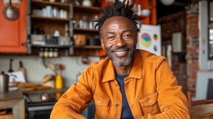 Fototapeta premium Happy mature man smiling at camera in his kitchen.