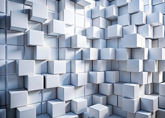 Abstract White Cube Background, Geometric Wallpaper, Shifted Box Design, Modern Minimalist Texture, 3D Block Pattern