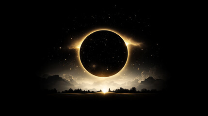 Obraz premium Surreal Majestic Solar Eclipse Landscape background, with a serene and peaceful