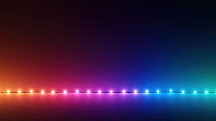 Multicolored String of Lights on Black Background With Vibrant Radiant Glow for Festive Holiday and Event Decor, Capturing Abstract Atmosphere in a Horizontal Bright Spectrum