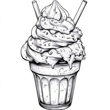 black and white milkshake with straws clip art preview