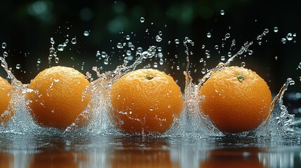 Three Oranges Splashing Into Water
