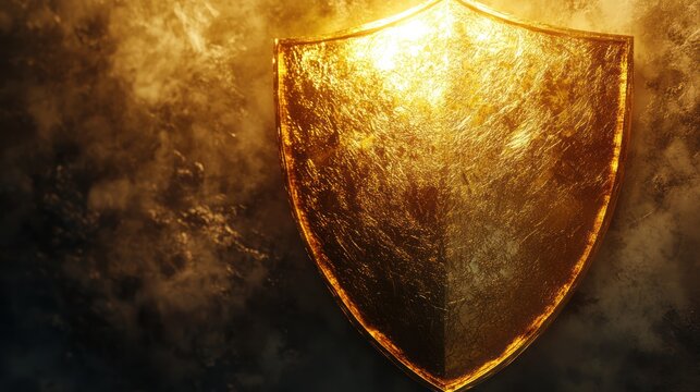 Golden shield on dark background. (1)