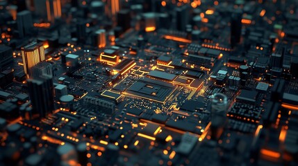 Futuristic glowing circuit board.