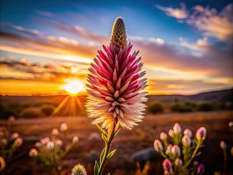 Australia's Mulla Mulla flower: a breathtaking pink and white silhouette against the desert.
