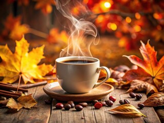 Autumn Coffee Bokeh Photography: Cozy Fall Drink, Warm Colors, Blurred Background